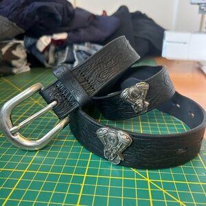 Rare Vintage Harley Davidson silver engine studded flame embossed leather belt